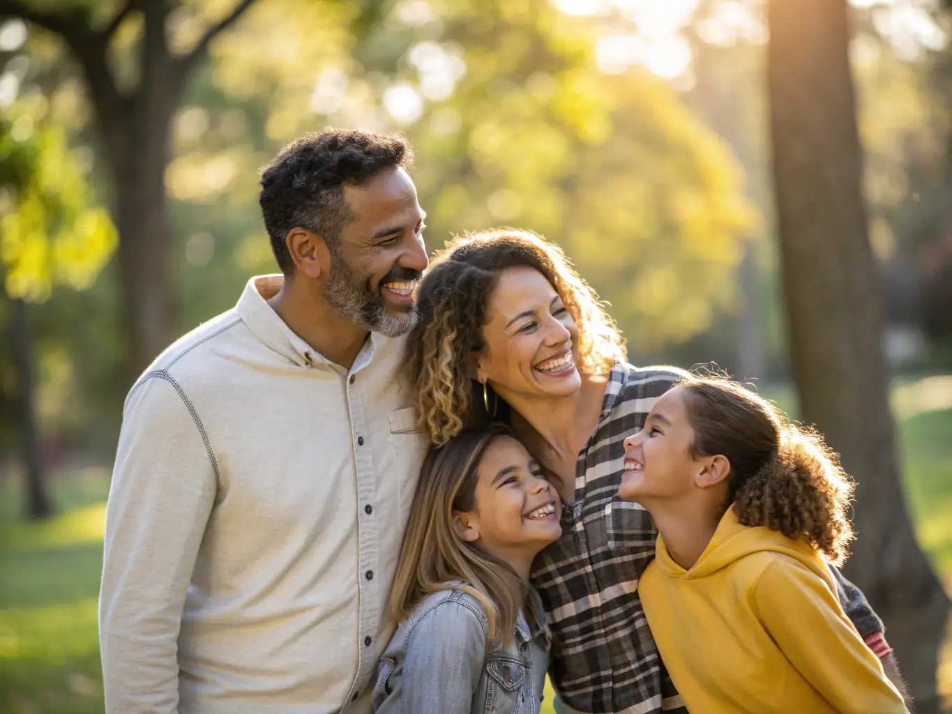 A family embracing each other, symbolizing love, care, and financial security. The image should convey a sense of protection and legacy.