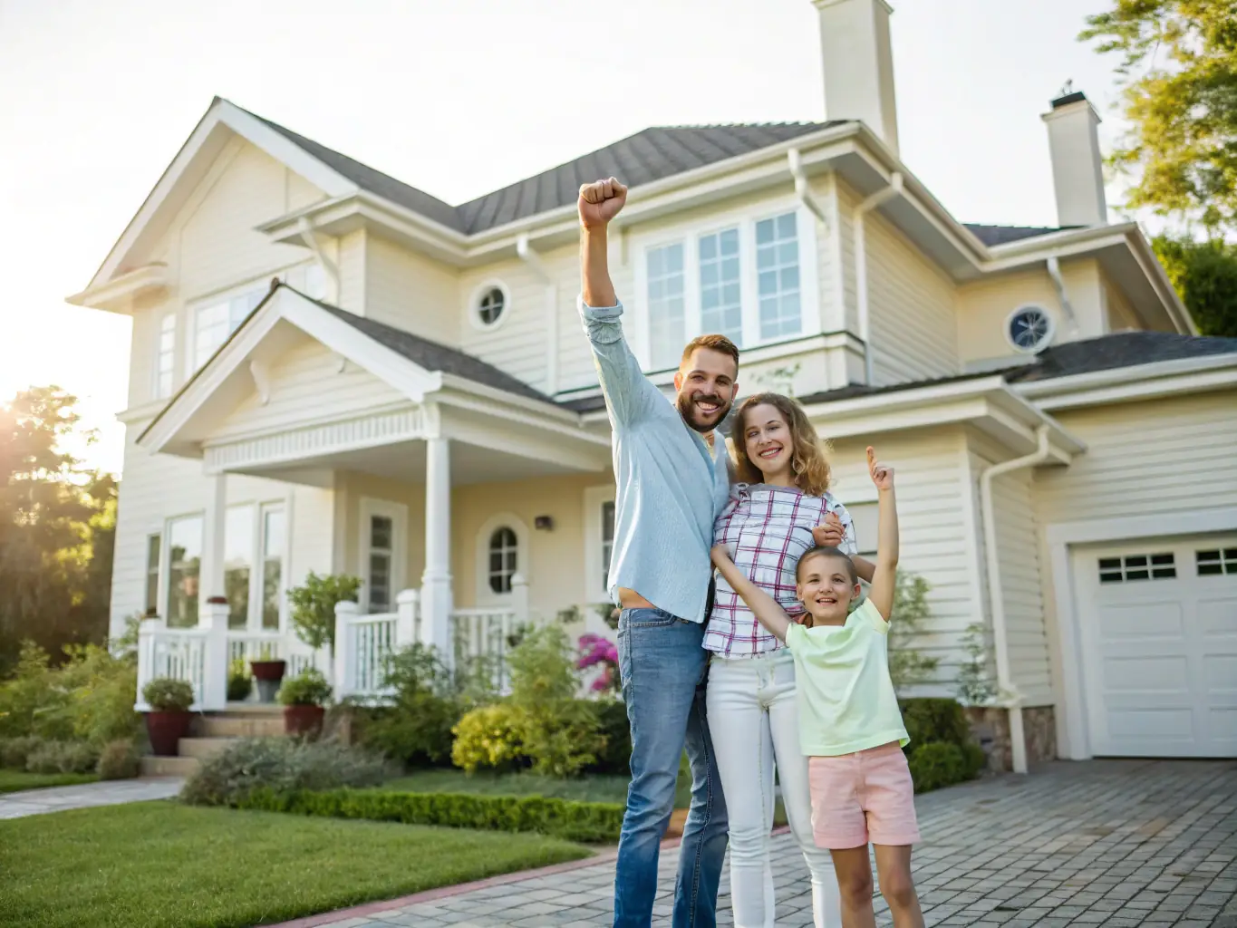 A modern house with a vibrant family in the foreground, symbolizing the security and peace of mind that home insurance provides.