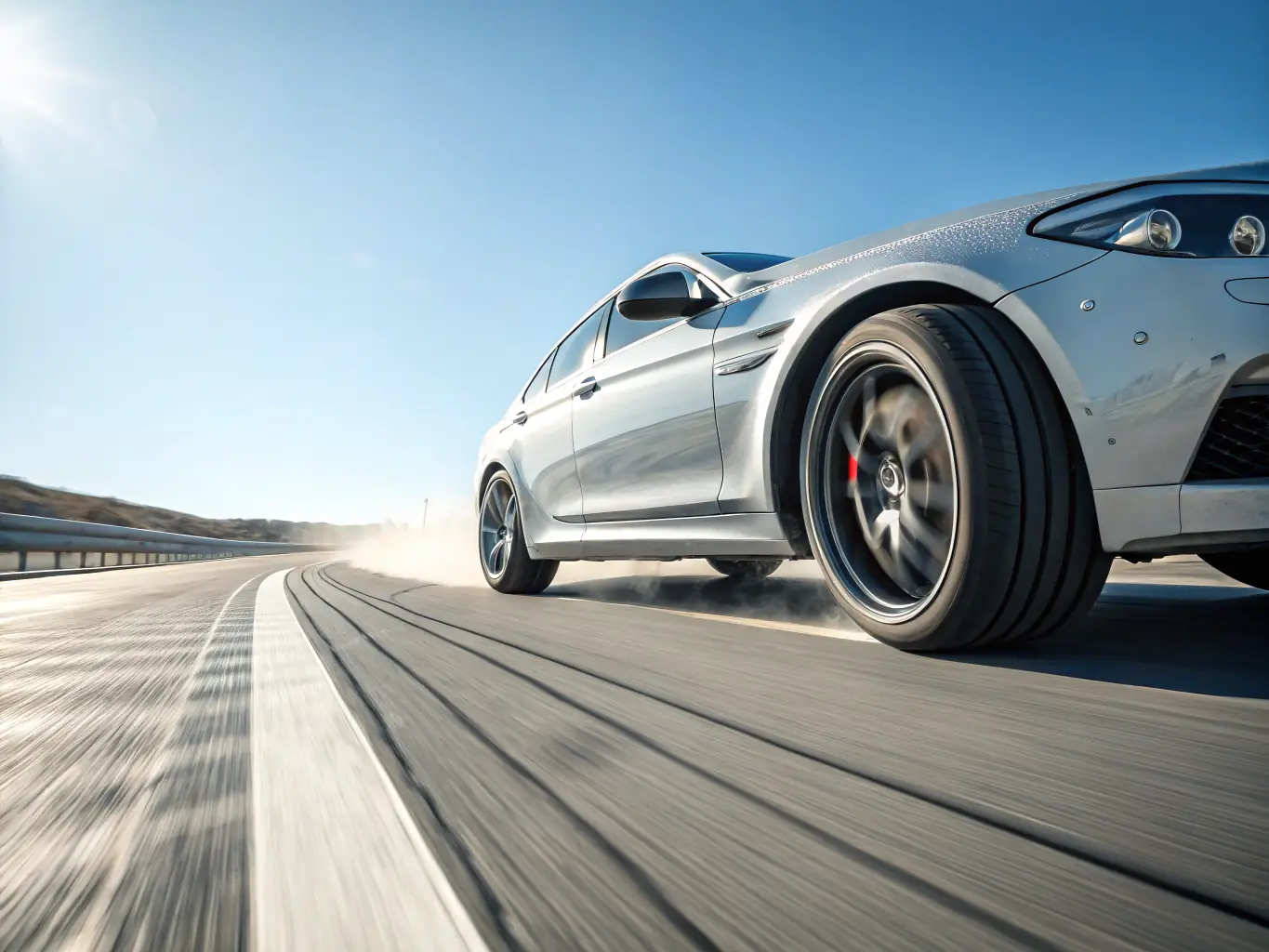 A sleek car driving on an open road, representing freedom and mobility. The image should evoke a sense of security and protection while driving.